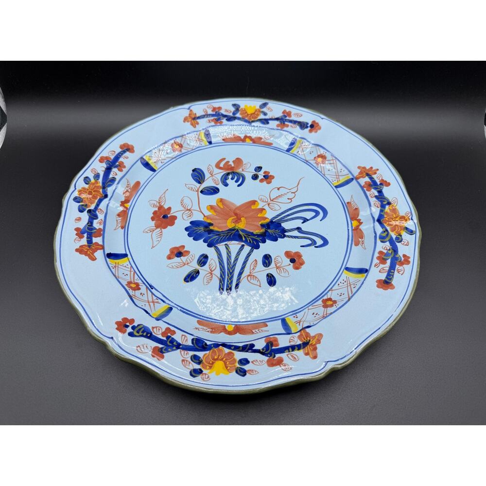 Kreiss Inc Italian Hand Painted Faience Plate Set 2 Deruta Style Blue Floral 13”